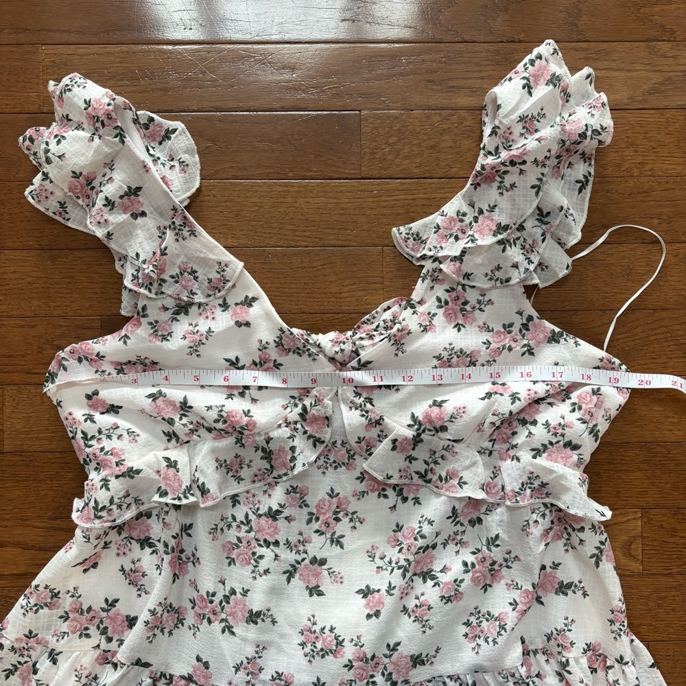 White Bow Back Ruffle Mini Dress with Wild Roses Pattern - Picture 7 of 8